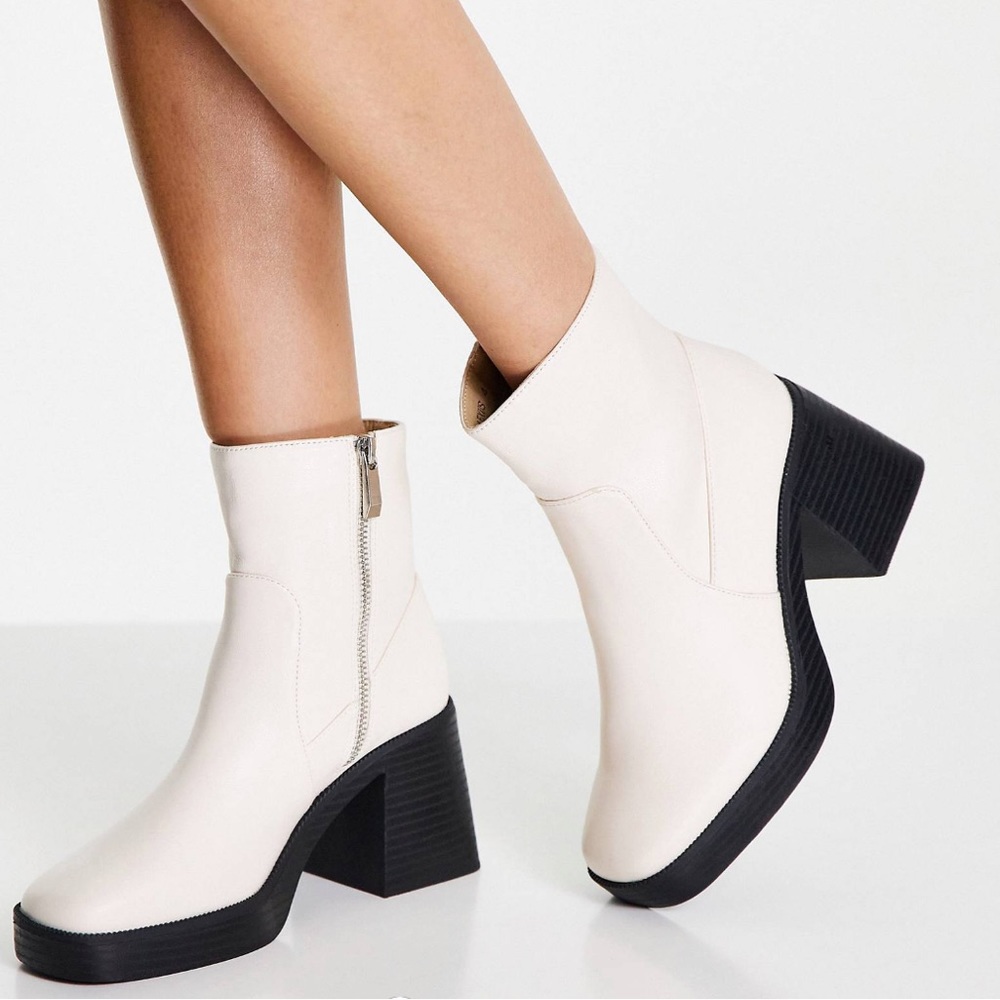 RAID Lexus chunky mid heel boots in off white